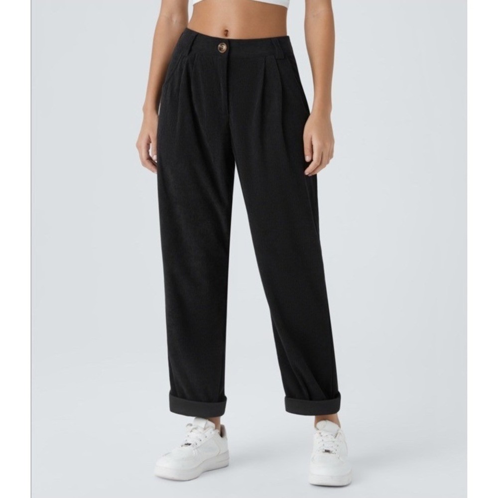 NWT Halara Mid Rise Zipper Pocket Corduroy Casual Pants‎ Size Small Black